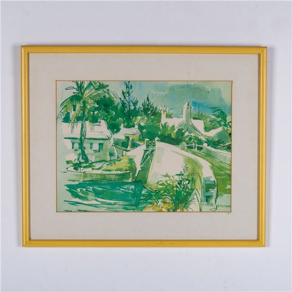 Cecile Johnson, Offset Watercolor on Paper, Landscape