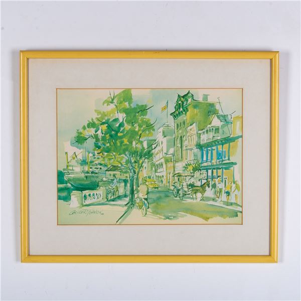 Cecile Johnson, Offset Watercolor on Paper, Town Scene