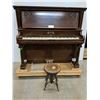 Image 1 : Wormwith Co. Antique Upright Piano w/ Eagle Claw Glass Globe Stool - As Is