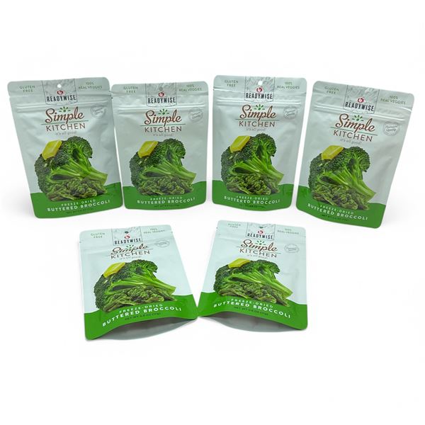 Ready Wise Simple Kitchen Freeze Dried Buttered Broccoli, 0.6 oz Bag X 6 Qty