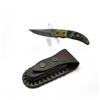 Image 1 : Hand Forged Damascus Folding 3.5" Blade Knife with Leather Pouch, New