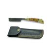 Image 1 : Folding Damascus Razor Blade with Leather Belt Sheath