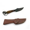 Image 1 : Fixed 3 1/2" Damascus Blade Knife with Leather Belt Sheath