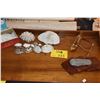 Image 1 : ASSORTED SHELLS, ADZ, COASTERS, & SMALL OUTRIGGER CANOE MODEL