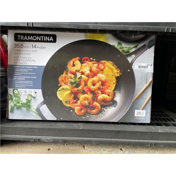 Tramontina 35.5 cm (14 in) Carbon Steel Wok with Black Exterior
