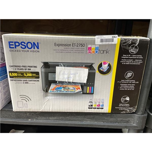 Epson Expression ET-2750 Ecotank Wireless Printer, Scanner, Copier