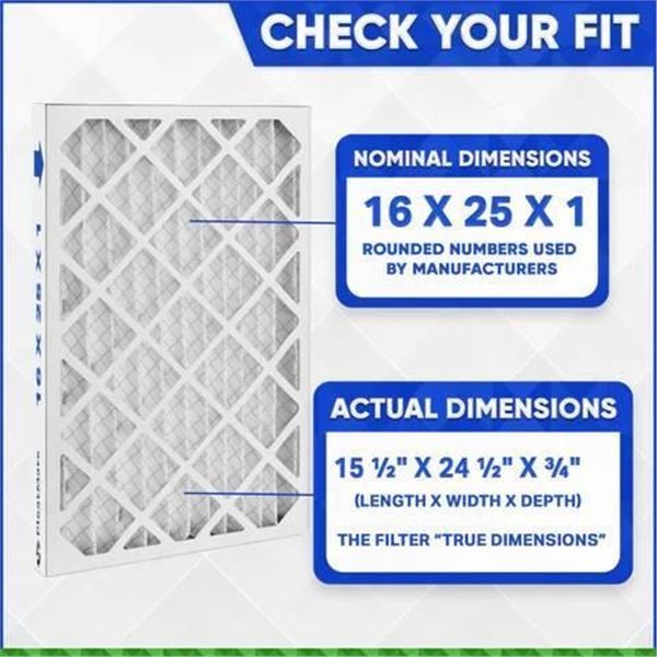Duststop MERV 8 Air Filters, 16x25x1, Quantity 12