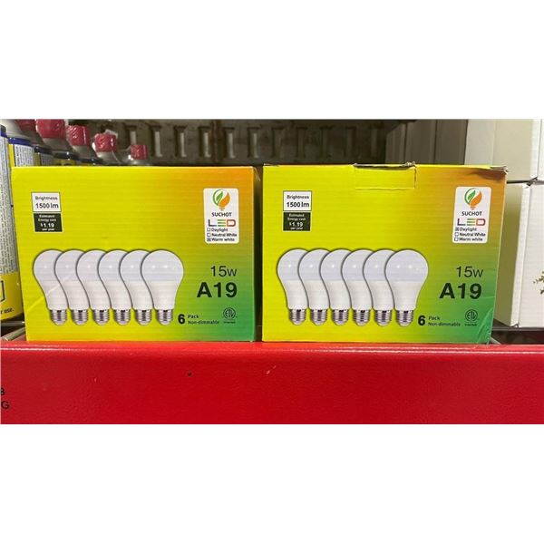 Lot of 2 15W A19 LED 1500 Lumens Bulb Packs with 6 Bulbs Each