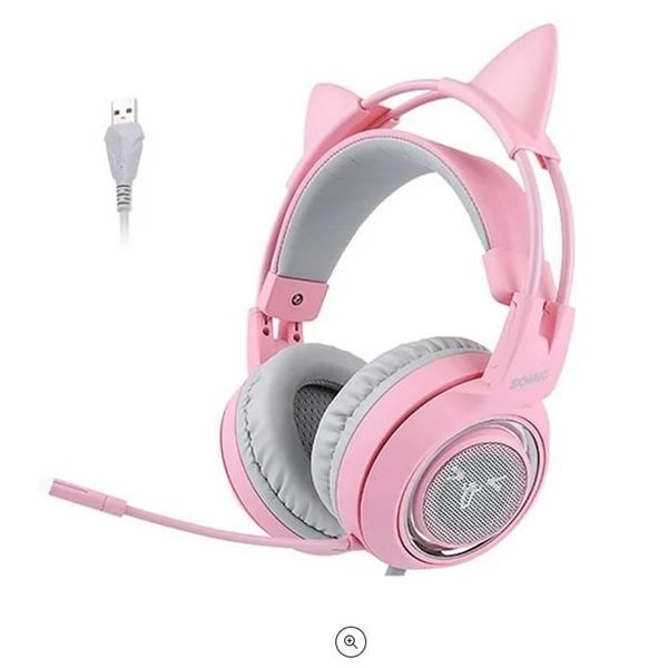 SOMIC G951S Pink Gaming Headset with Cat Ears and Microphone