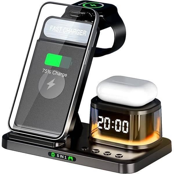 5-in-1 Folding Night Light Wireless Charger with Clock and Phone Stand