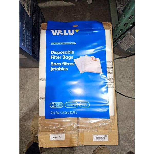 Valu+ Disposable Filter Bags for Wet/Dry Vacuums, 3-Bag Pack
