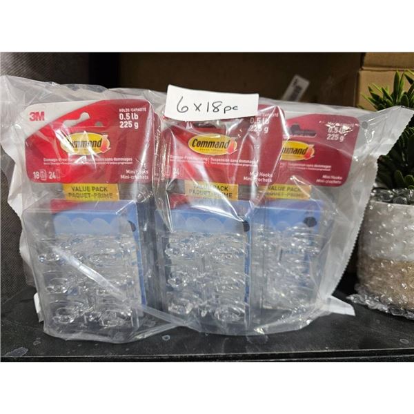 3M Command Mini Hooks 0.5 lb Capacity Value Pack Set of 6 x 18 Pieces