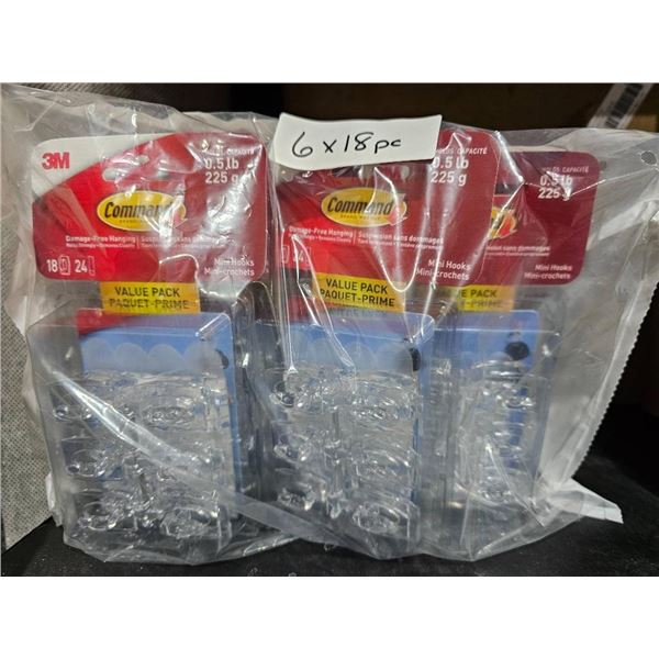 3M Command Mini Hooks 0.5 lb Capacity Value Pack Set of 6 x 18 Pieces