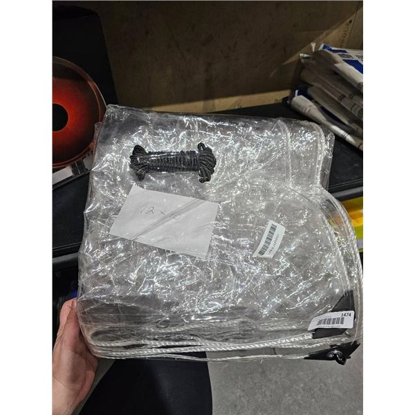 Clear 12×10 Tarp with Grommets and Rope, Approximate Dimensions