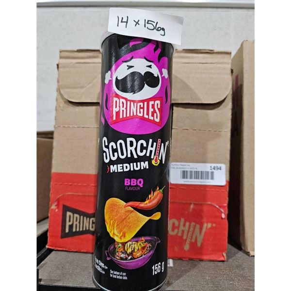 Pringles Scorchin’ Medium BBQ Flavor 150g, Lot of 14