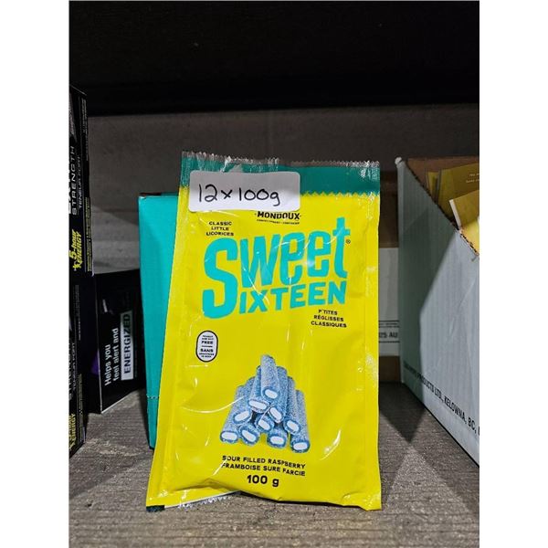 Sweet Sixteen Sour Filled Raspberry Licorice, 12 x 100g