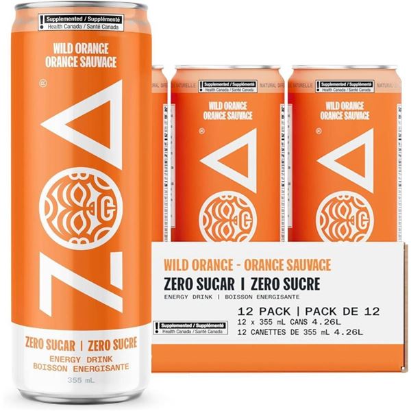 ZOA Zero Sugar Wild Orange Energy Drink, 12 x 355 mL