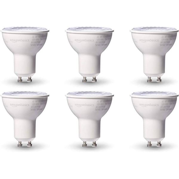 Amazon Basics GU10 Dimmable LED Bulbs, 6-Pack, Warm White, 50W Equivalent