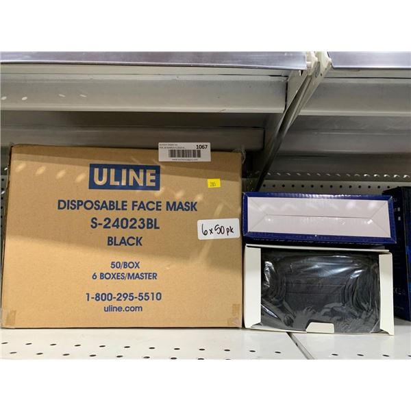 Uline S-24023BL Disposable Black Face Masks, 6 Boxes of 50