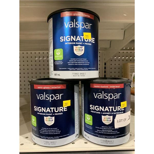 Valspar Signature Interior Semi-Gloss Paint Primer 857 mL Base C Lot of 3