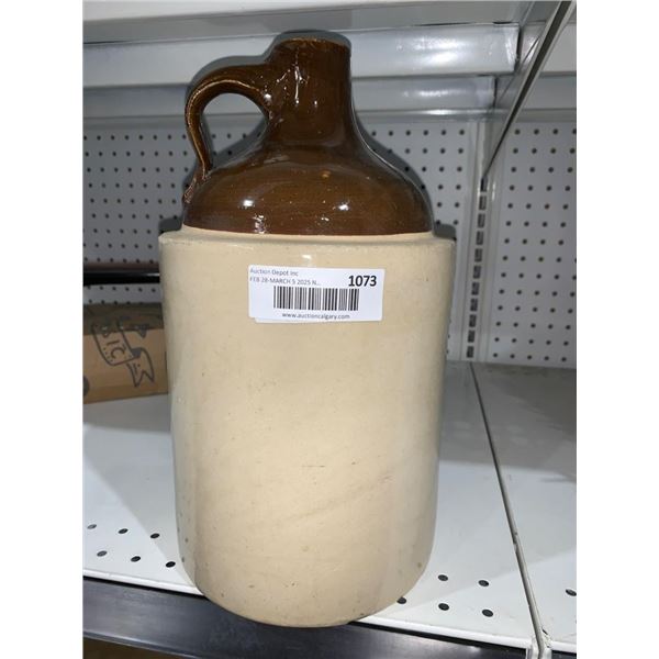 Stoneware Jug With Brown Glazed Top and Handle