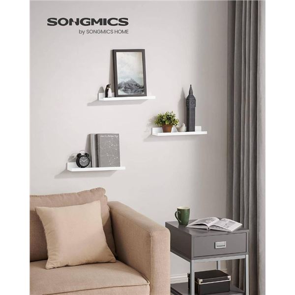 SONGMICS 15-Inch Floating Shelves, Set of 3 Wall Mounted Wall Shelf, White