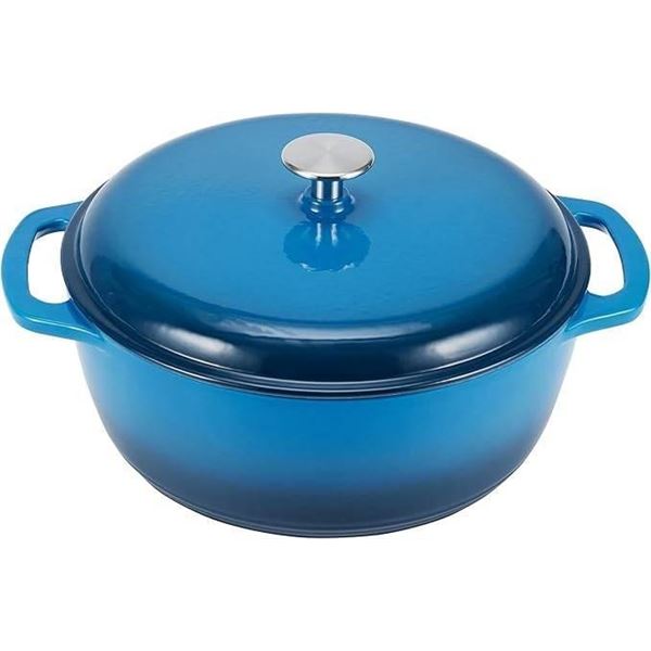 Amazon Basics Enameled Cast Iron Round Dutch Oven with Lid and Dual Handles, Heavy-Duty, 6-Quart, Bl