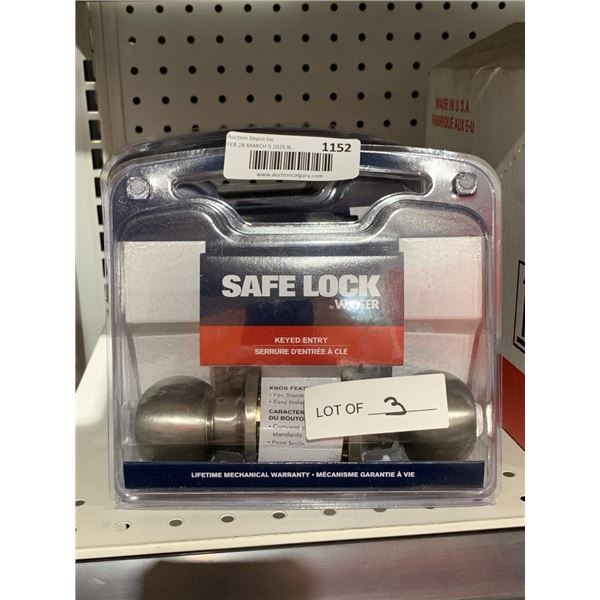 Weiser Safe Lock Keyed Entry Door Knobs, Lot of 3