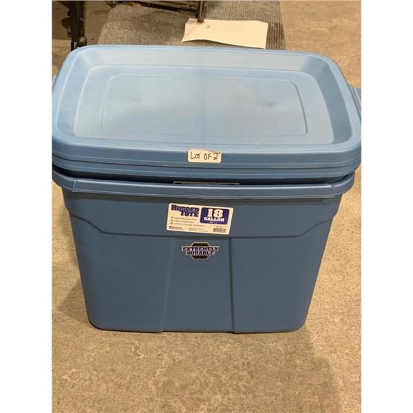 Lot of 2 Rugged Tote 18-Gallon Durable Storage Containers with lids