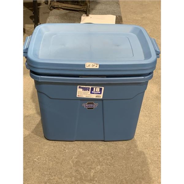 Lot of 2 Rugged Tote 18-Gallon Durable Storage Containers with lids