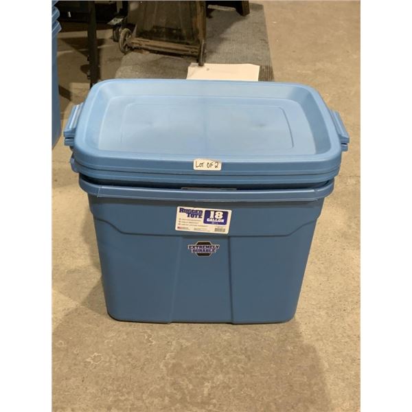 Lot of 2 Rugged Tote 18-Gallon Durable Storage Containers with lids