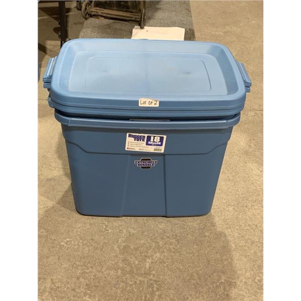 Lot of 2 Rugged Tote 18-Gallon Durable Storage Containers with lids