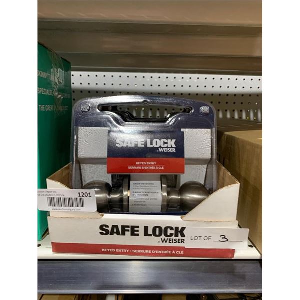Weiser Safe Lock Keyed Entry Door Knob Set Lot of 3