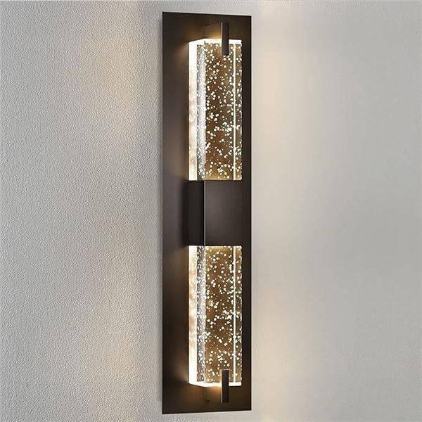WOSHITU LED Wall Sconce Light: 19 Inch Black Modern Sconces Wall Lighting 3000K Dimmable Crystal Wal