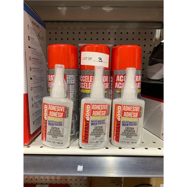 Instant Bond Adhesive and Accelerator Lot – Set of 3 Adhesive Bottles and Sprays