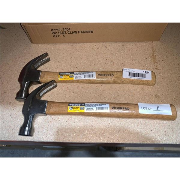 Lot of 2 WorkPro Model 7404 16 oz Claw Hammers with Wooden Handles