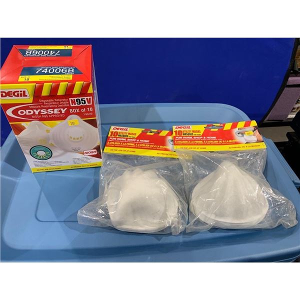 Degil Odyssey N95V Disposable Respirators with valve Box of 10 And Uthility Masks 10pack x 2