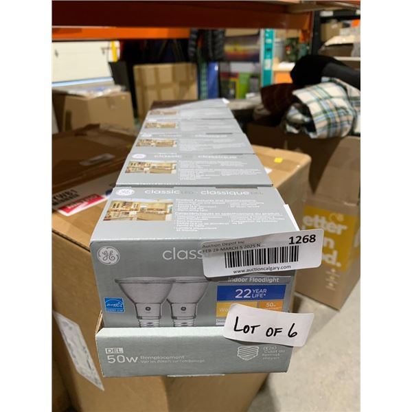 GE PAR20 Classic LED Indoor Floodlight Bulbs, Lot of 6 Packs