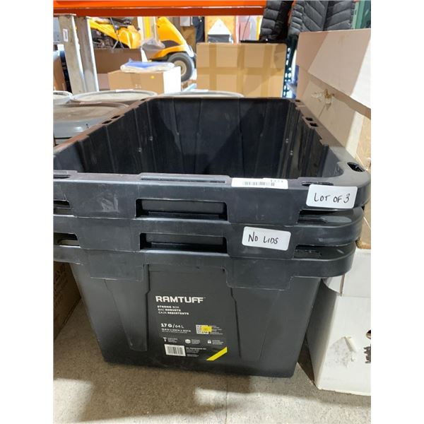 RamTuff 17-Gallon (64-Liter) Heavy Duty Storage Containers (Lot of 3) NO lids