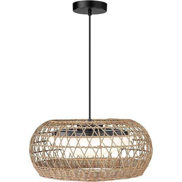 Rattan Pendant Lights, HWH Boho Chandelier 17” LED Pendant Light Fixtures Kitchen Island, C