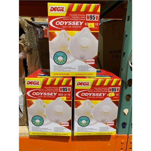 Degil Odyssey N95V Disposable Respirators, Box of 10, NIOSH Approved Lot of 3
