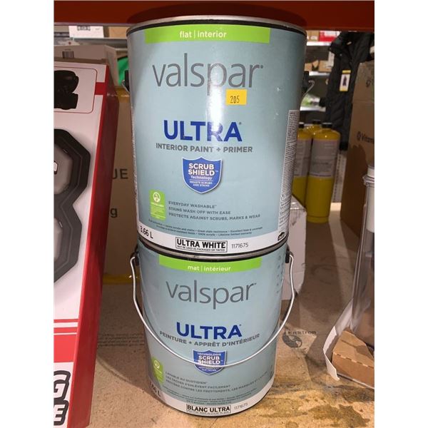 Valspar Ultra Interior Paint + Primer, Flat Finish, 3.66 L Lot of 2