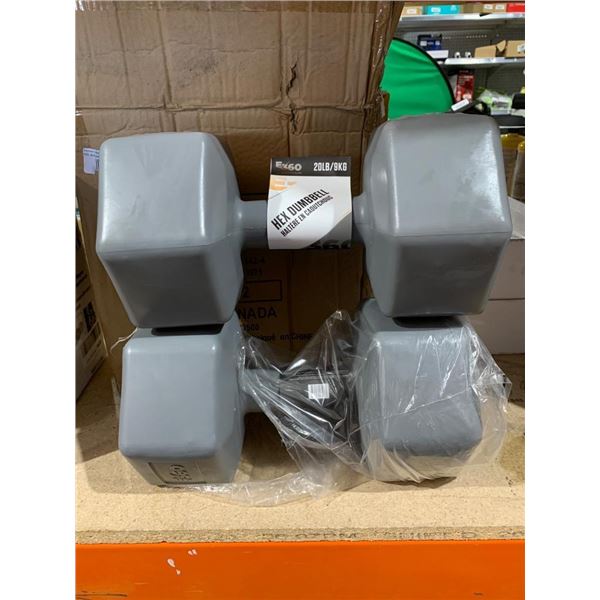 E660 Hex Dumbbell Set, 20 lb/9 kg, Rubber Coated Lot of 2