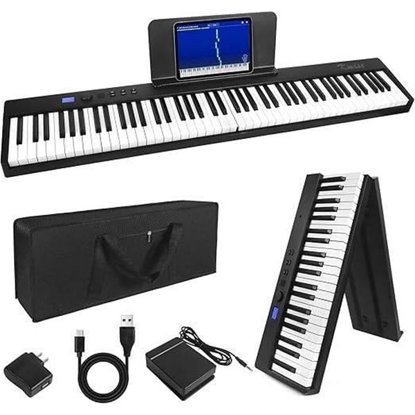 Folding Piano,Kmise Electric Keyboard 88 Keys Semi-Weighted Digital Keyboard Piano Bluetooth Foldabl