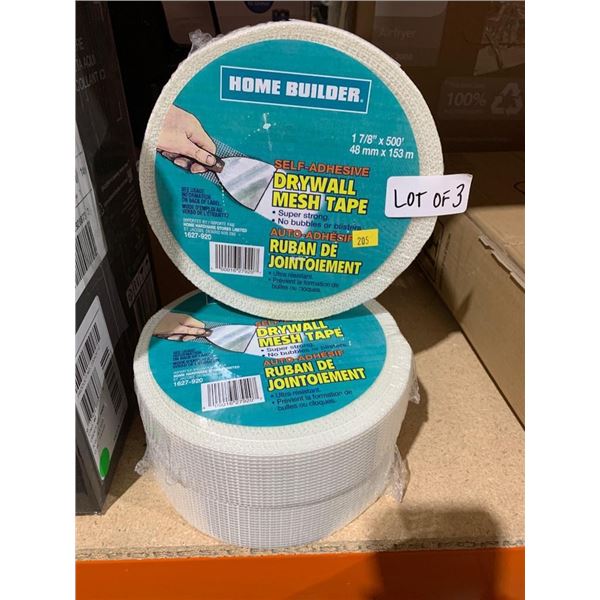 Lot of 3 Home Builder Self-Adhesive Drywall Mesh Tape Rolls 48mm x 153m