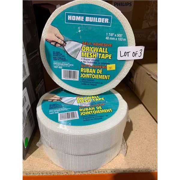 Lot of 3 Rolls of Home Builder 1.78” x 500′ Drywall Mesh Tape
