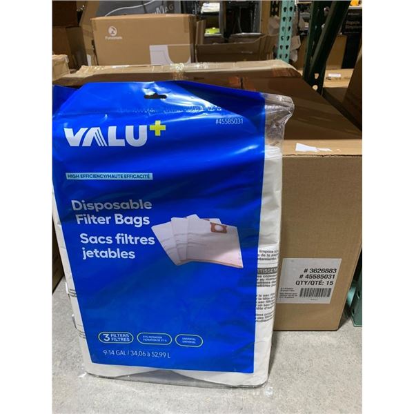 Valu+ Disposable Filter Bags for 9-14 Gallon Drywall Filters, 3Pack x15