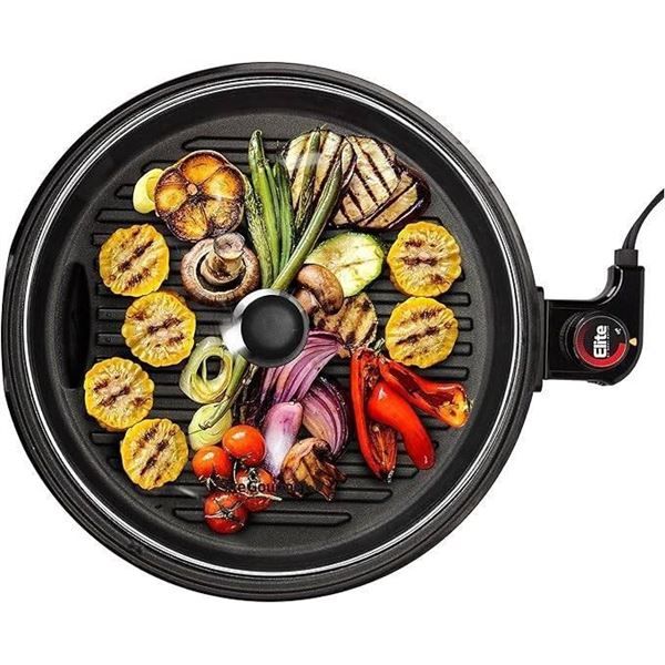 Elite Gourmet EMG6505G Smokeless Indoor Electric BBQ Grill with Glass Lid,