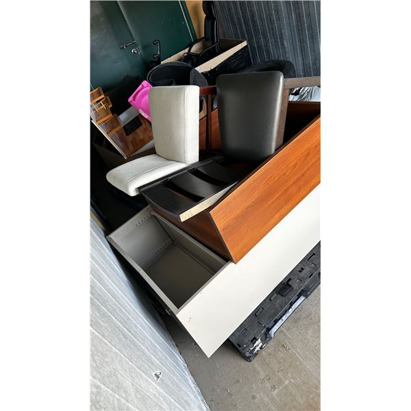 PALLET LOT  ASSORTED Office Furniture Bundle with Chairs, Desk, and Storage Uni