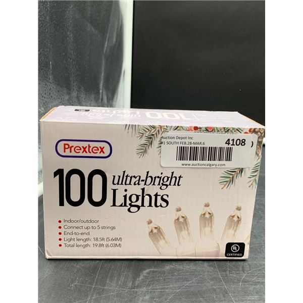 Prextex 100 Ultra-Bright Lights With 18 Ft Length, Clear Bulbs